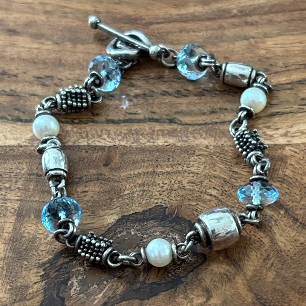Vintage Michael Dawkins Sterling Silver Blue Topaz Bead Bracelet - Designer